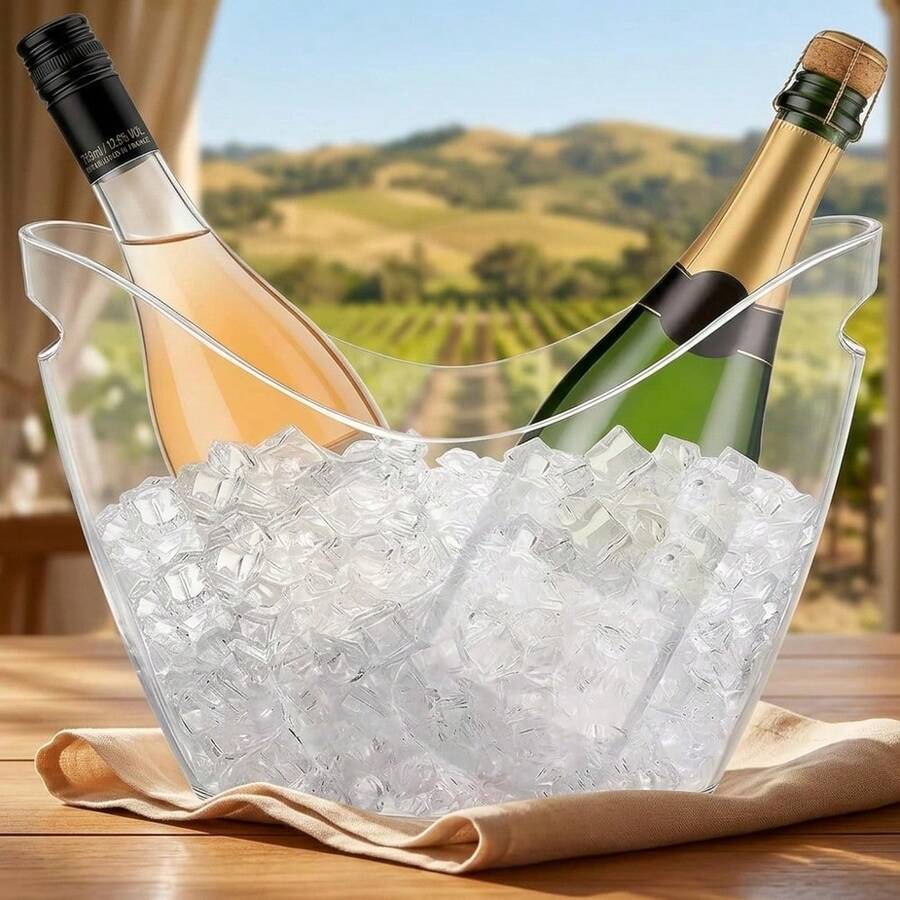 4 Liter Clear Plastic Ice Bucket Beverage Chiller Bin Fits 2 Wine & Champagne Bottles Large Capacity Drink Bucket For Party Bar Wedding Outdoor Indoor Use - View 1