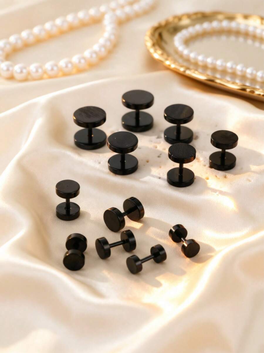 2件装极简防锈钛钢耳垂穿孔杠铃耳钉男女通用防水低敏耳骨螺丝耳钉女士日常佩戴饰品 - 彩色 - 查看 1