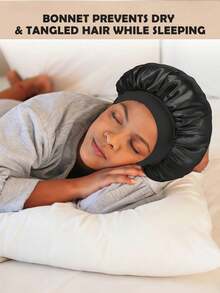 1/2/3 piezas Gorro de dormir de seda, Gorro de pelo de satén, Gorro de dormir de seda elástico suave, Cubierta de pelo de seda para cabello rizado (Negro y Dorado), Verano, Playa, Sombrero - gorro de dormir sin tirantes - Ver 7