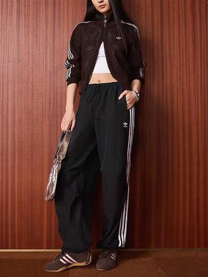 adidas originals Firebird CROCHET TRACK TOP 條紋運動休閒修身長袖針織衫女款