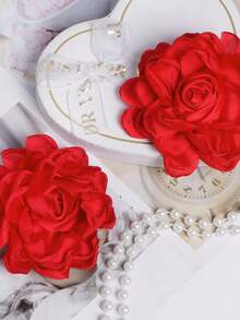 2 Pcs Rose Flower Hair Clip Big Brooches Lapel Pins Satin Floral Brooches Pin Clips For Women Wedding Party Banquet Dress Suit Dance Clothes Accessories Jewelry Gifts (Red),Summer,Beach - Red - View 5