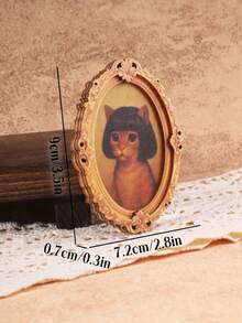 1pc Wooden Photo Frame Fridge Magnet - Vintage Oval Refrigerator Decor Magnet, Home Decor! - Multicolor - View 10