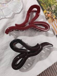 2个亮面心形波浪复古优雅懒人发型爪夹，多功能高端奢华镂空设计夏季发饰沙滩发爪度假发夹 - 彩色 - 查看 2