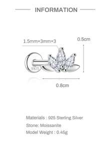 1pc 925 Sterling Silver Moissanite Lotus Flower Stud Earrings, 18K Gold Plated, Hypoallergenic Daily Wear Jewelry Gift For Women, Wedding Season - Silver - View 6