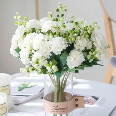 1个仿真丝菊花球花束，仿真花束，适用于家居、餐厅、客厅、户外花园装饰，也可用于婚礼、家庭花园和派对装饰，人造花，婚礼用花，新娘捧花，婚礼用品，婚礼装饰，装饰花卉，春季装饰