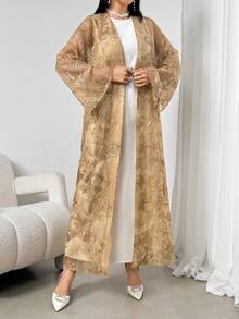 Bamglam Summer Tie-Dye Strapless Dress With Romantic Ruffled Hem Vacation Outfits Women - Khaki - View 6