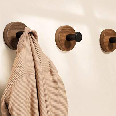 1 pieza Gancho de madera maciza retro sin necesidad de perforar ni pegar para baño/dormitorio, sin herramientas de instalación para hotel/hogar, organizador de entrada ahorra espacio