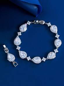 1条女士水滴梨形切割立方氧化锆圆形CZ花朵链条镀银网球手链,适合婚礼、订婚、宴会、选美、派对、伴娘、女友、妻子、母亲等场合佩戴。 - 1pcs of Bracelet - 查看 9