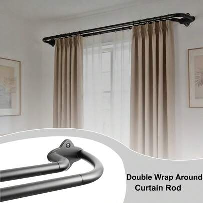 Barra de cortina doble, barra de cortina negra envolvente opaca dual para ventanas de 40 a 151 pulgadas, barra de cortina doble ajustable de gran resistencia y curvada, de metal todo, con soporte de aluminio