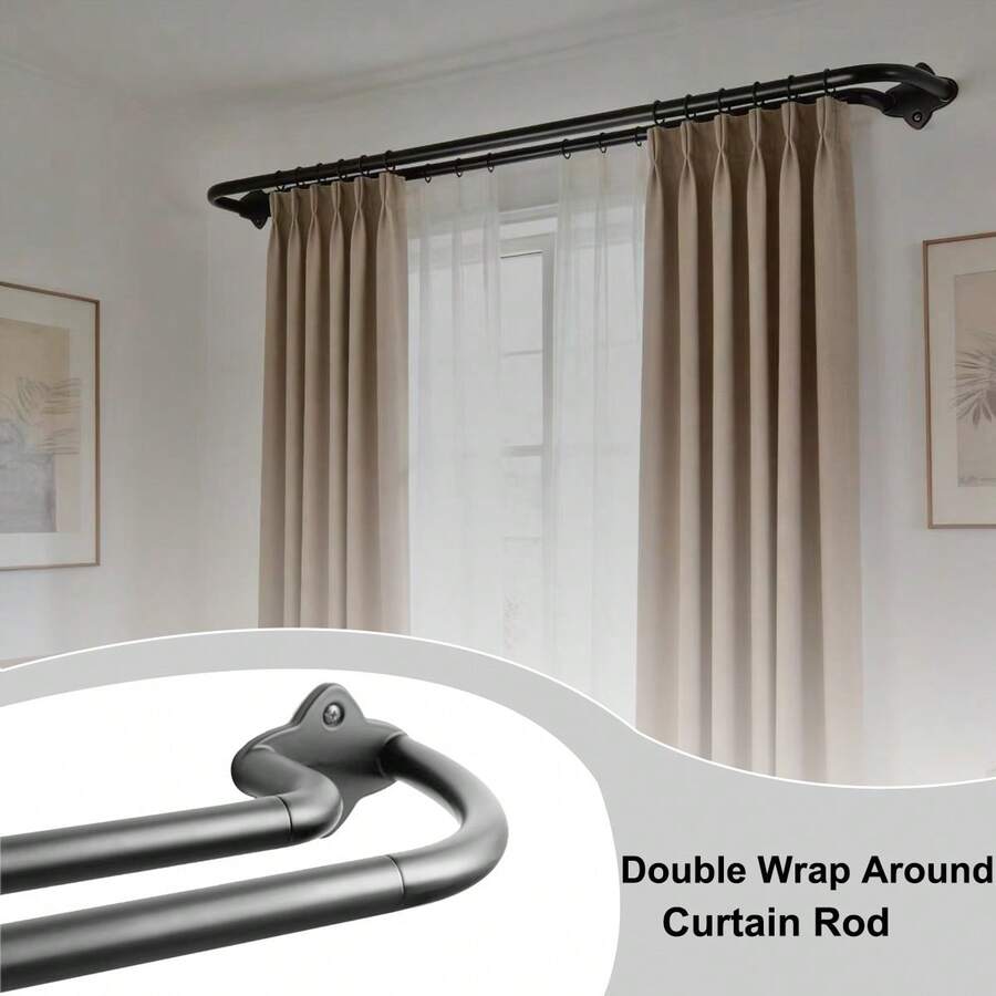 双层窗帘杆，黑色环绕式遮光双层窗帘杆，适用于40至151英寸的窗户，可调节重型弧形拼接遮光双层杆，全金属，铝制支架