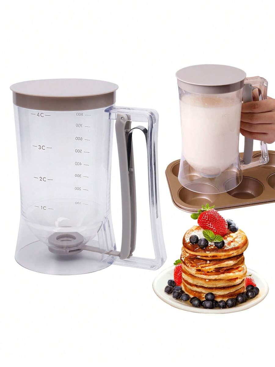 1pc Handheld Batter Dispenser With Measurement Scale, Pancake, Muffin, Cake Batter Funnel Cup, Commercial & Home Baking Filling Tool, Plastic Material Easy To Clean, Baking Tool Anti-Drip, Batter Dispenser, Donut Batter Cup, Waffle Iron Tool, Kitchen Filling Funnel Measuring Bottle - View 1