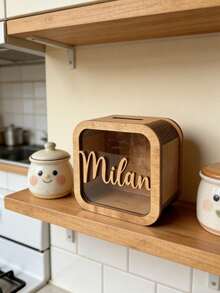 1Pc Custom Piggy Bank - Wooden Cash Box, Engraved Gift, Nursery Decor, Perfect For Christmas Gift, Ideal For New Home Celebration, Housewarming, Birthday, Easter, Thanksgiving, And Special Occasions Office Desk Desk Office Supplies Office Accessories - Square - View 6