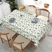Square Floral Tablecloth With Red Berries & Green Foliage Print - White Fabric For Indoor Outdoor Dining, Weddings, Parties, Picnics - Easy-Clean Modern Rustic Table Cover (Fits Rectangular Tables), Table Cloth Cover, Elegant Tablecloth, Tablecloth Rectangle, Ruffle Table Cloth, Table Cloth Washable, Home Dining Decor, Machinemade Quality, Wedding Organizers, Home Decorators - Multicolor - View 2