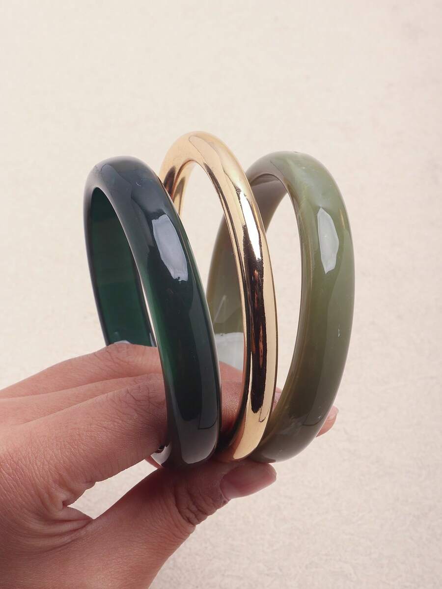 3件套夸张不对称亚克力半透明手链，百搭时尚，适合女性在旅行、度假、约会、购物、派对、日常、户外活动、摄影、生日礼物等场合佩戴。 - 綠色 - 查看 1