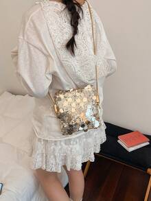 New Fashionable Sequin Mini Shoulder Bag, Unique Small Square Crossbody Bag For Women - Gold - View 7