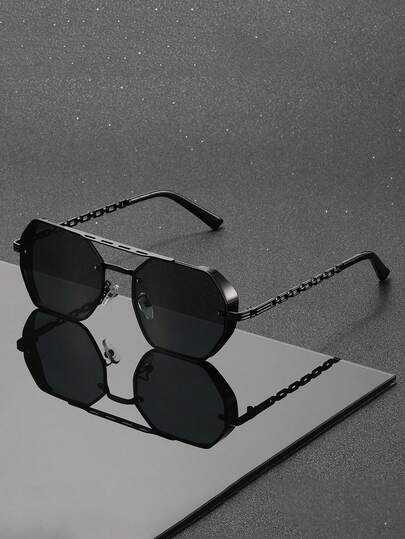 1 par de gafas de moda con marco poligonal, material de aleación, estilo casual retro, adecuado para fines de semana y vacaciones