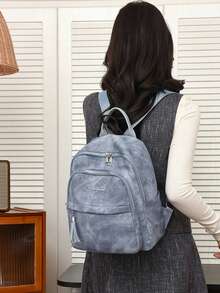 Mochila multifuncional de piel sintética (PU), bolso de moda para mujer, bolso de hombro, gran capacidad, multibolsillos, multicompartimentos, bolso de viaje de corta duración, bolso para ir al trabajo, estilo vintage elegante, lujo, ropa de calle, apto para tableta, negro, azul, rojo, rosa, estilo universitario, trabajador de oficina, estudiante universitario - Azul - Ver 7