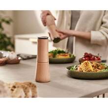 Non-Spill Salt And Pepper Mill Set Refillable With Ceramic Grinding, White/Grey, 24 - Beech Wood - View 2