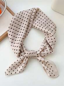1pc Fashionable Casual Polka Dot & Herringbone Print Linen-Like Square Scarf/Headwrap, Faux Velvet Fabric, Versatile For Daily Wear And Travel - Brown Polka Dots - View 3