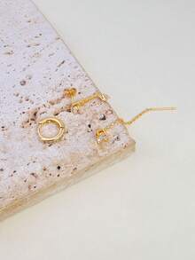 3件套迷你圆形锆石耳环套装，适合女性和女孩佩戴，可叠戴，14K金链吊坠夹式耳钉，浪漫锆石穿孔耳环，日常佩戴和派对皆宜 - Gold 2# - 查看 3