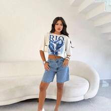 Cropped Oversized Rio TUCANO BLUE Casual Knit Fabric - 白色 - 查看 4