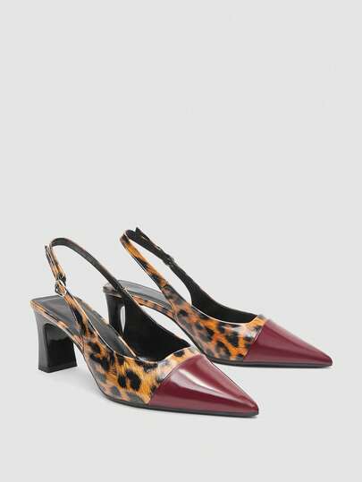 Women's Burgundy High Heel Pumps, Pointed Toe Slingback Party Wedding Dress Shoes, 7cm Stiletto Heels With Ankle Strap