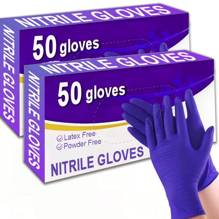 4/20/50/100入 9英吋紫色丁腈橡膠手套 防水防滑 無粉 無乳膠 適用於節日禮物、廚房洗碗、居家清潔、浴室清潔（無包裝盒）[因製造工藝特性，不同生產批次間可能存在固有色差] - 紫色 - 查看 1