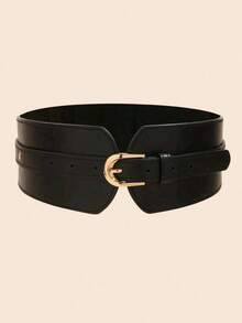 1pc Women's Elastic Wide Waist Belt, Fashionable Accessory For Dress Or Coat, Simple And Versatile Pu Leather Waistband Halloween Summer, School - màu đen - Xem 4