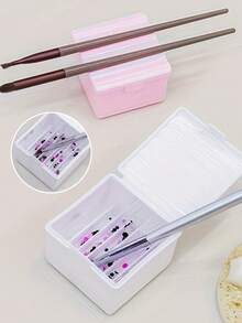 1pc Nail Brush Washing Box, Nail Dappen Cup, Multifunctional Nails Brush Acrylic Liquid Powder Sequin Removal Cleaning Plastic Cleaner Case With Lid,2-In-1 Nail Cleaning Box For Pen Washing And Holder - Multicolor - View 2