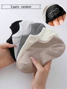 5 Pairs/10 Pairs Women Casual Versatile Simple Black & White Invisible Short Socks - Multicolor - View 9