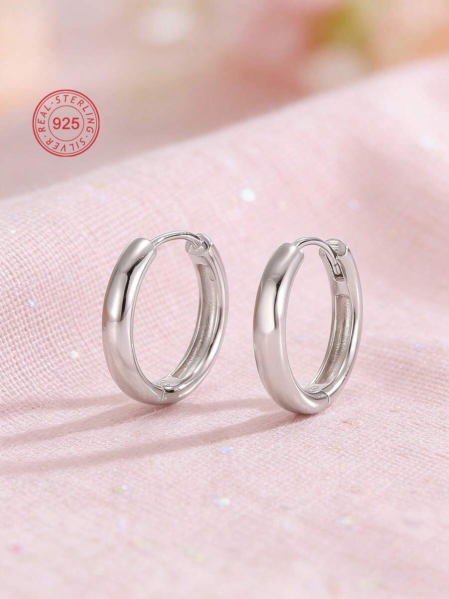 Artepollo 1 par de pendientes de aro de plata de ley 925 hipoalergénicos, minimalistas y de moda, con empaque de caja de regalo, regalo de cumpleaños para amigos - Plateado - Ver 1
