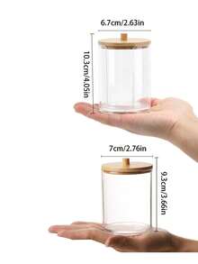 3pcs Cotton Swab Storage Box, Ball Pad Dispenser, Clear Acrylic Holder With Bamboo Lid, Bathroom Cosmetic Organizer Set - Multicolor - View 12
