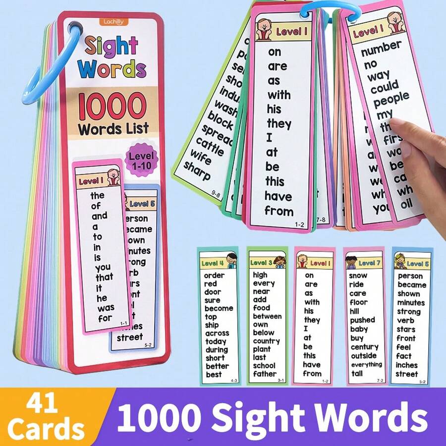Lachilly 1000 Visual Vocabulary Learning Cards Set - Pinyin Vocabulary Cards, Suitable For Children, 1-10 Level Educational Reading Tool, Suitable For Kindergarten To 2nd Grade, Home Education, Teacher Essential, Children Reading And Spelling Learning Material
