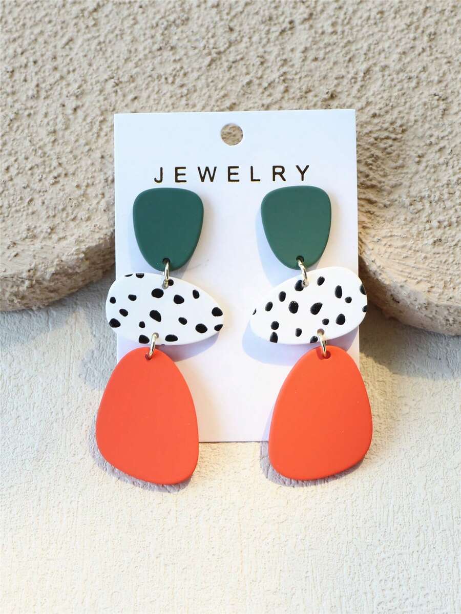 1 Pair Women's Spotted Print Ceramic Texture INS Design Colorful Elegant Acrylic Long Earrings - Multicolor - View 1