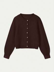 Spring Autumn Winter New Coffee Color Round Neck Single Breasted Knit Women's Top, Casual Y2K Style Cardigan, Suitable For Daily Commute Wear - Coffee Brown - View 7