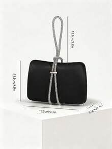 YMI STYLE Classic Elegant Satin Box Clutch, Sparkling Luxury Crystal Embellished Handbag, High-End Design Glittering Crystal Evening Bag Suitable For Galas, Birthdays, Parties, Weddings, Comes With Chain - Black - View 6