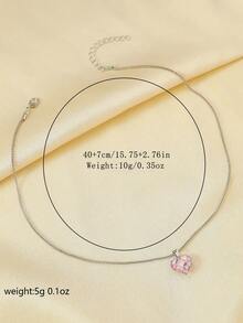 1 pieza Collar con colgante de corazón de vidrio con estilo de moda Y2K europeo y americano, regalo para mujeres en el Día de San Valentín - rosa plateado - Ver 5