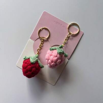 Handmade Crocheted Strawberry Keychain - Fashionable Women's Accessory, Cute Knitted Fruit Bag Charm Suitable For Bags And Backpacks, Strawberry Bag Charm, Strawberry Keychain, Bag Charm, Golden Bag Charm, Chain Bag Charm, Multicolor Bag Charm, Alloy Bag Charm, Women's Bag Charm, Keychain, Bag Charm, Wallet Charm, Bag Charm With Gold Ring - Colorful Cloud Decor - Suitable For Bag And Car Key Decoration - Perfect Gift For Girlfriend.