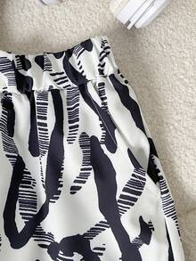 2pcs Boys' Casual Summer Vacation Zebra Print Shirt And Shorts Set - Black - View 8