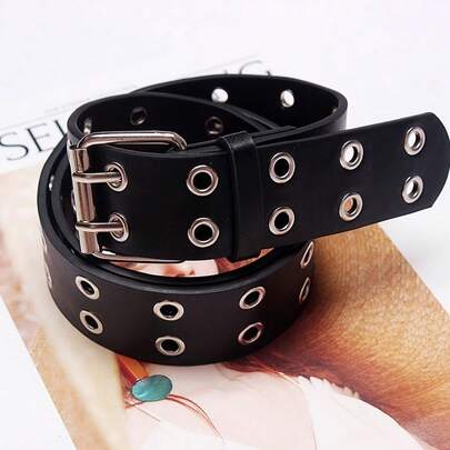 1 Set Punk Style Rivet Belt & Bracelet, Punk Y2K Square Buckle Belt With 3 Rows Of Rivets, PU Leather Strap, Goth Punk Unisex PU Leather Bracelet, Multi-Layer Rock Nail Bracelet