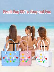 16件/8件/4件/1件装花朵DIY包包装饰配件，适用于Bogg包、沙滩包、凉鞋等。色彩缤纷的花朵装饰配件，可个性化定制您的Bogg包，增添活力风格，方便您轻松识别自己的包包。 - 彩色 - 查看 4