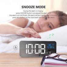 NieNie Đồng hồ báo thức kỹ thuật số có thể sạc lại, hiển thị nhiệt độ, báo thức kép, chế độ ban đêm, chức năng báo lại, điều khiển bằng giọng nói, đồng hồ để bàn, công tắc nguồn, 12/24 giờ, đồng hồ LED để bàn. - 8808 - Xem 11