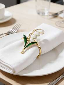 6pcs Delicate Lily Of The Valley Napkin Rings, Suitable For Holiday, Wedding, Party Table Decor, Spring Floral Napkin Holder - Multicolor - View 1