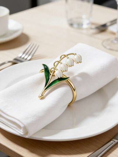6pcs Delicate Lily Of The Valley Napkin Rings, Suitable For Holiday, Wedding, Party Table Decor, Spring Floral Napkin Holder