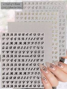 4/7张字母美甲贴纸，A-Z首字母美甲贴花，自粘英文字母美甲贴纸，适用于DIY美甲凝胶亚克力指甲 - 彩色 - 查看 14