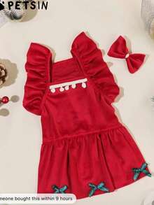 一套公主风可爱时尚蝴蝶结连衣裙套装，方便穿脱的狗狗衣服，节日版 - 紅色 - 查看 11