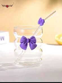 蝴蝶公主系列玻璃吸管杯 - 咖啡牛奶茶吸管杯，带蝴蝶结玻璃吸管 - 节日生日的理想礼物！ - 彩色 - 查看 8