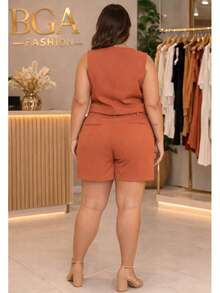 Tailored Suit, Charlotte Plus Size, Shorts + Vest - 鏽棕色 - 查看 3