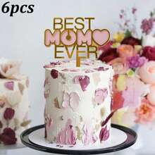 1个/3个/6个装 最佳妈妈金色粉色亚克力蛋糕装饰牌，母亲节派对用品 - 多色 - 查看 23