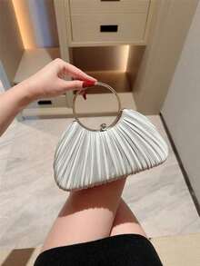 1pc Women's Elegant Pleated Box Design Party Handbag, Luxury Rhinestone Clutch, Charming Formal Evening Bag Suitable For Date, Dance, Birthday, Party And Other Formal Occasions, Prom Bag For Party, Clutch Bag For Wedding, Party Bags,Perfect For Party Wedding Prom Dinner/Banquet Matching With Holiday Party Dress Evening Dress & Sequin Dress ,Wedding , Wedding , Sequin - 銀色 - 查看 2